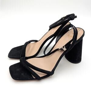 Sam Edelman Kia Block Heel Sandal Women's Suede Ankle Strap Black Size US11M